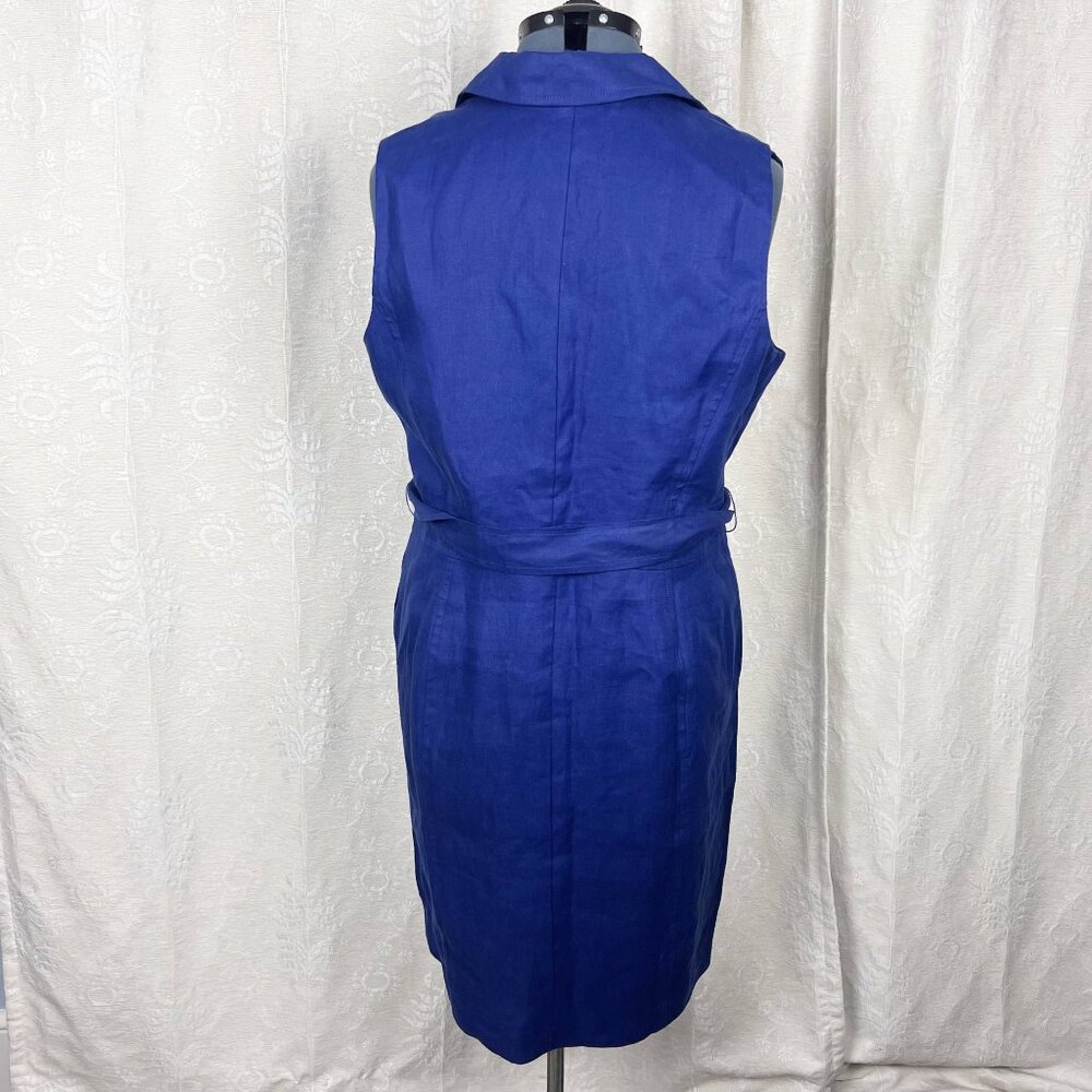 Luxe Irish Linen Dress Baird McNutt x Talbots bright navy blue A-line belted - Picture 5 of 8